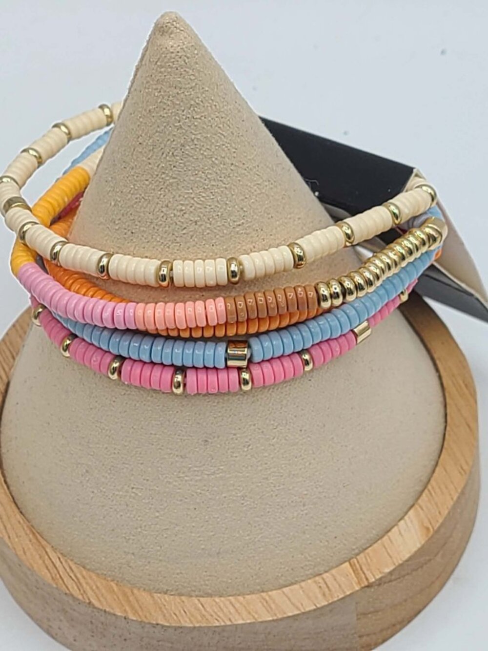 J Crew Factory Set of Beaded Stretch Bracelets Blue White Pink Coral NWT